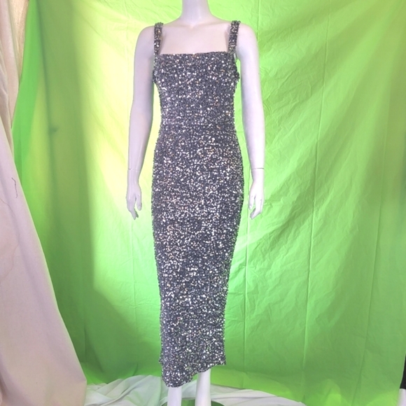 miss ord Dresses Crushed Grey Velvet With Silver Sequins Long Dress